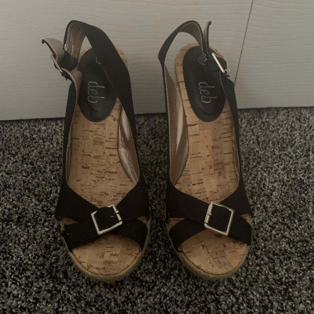 Black peep toe wedges